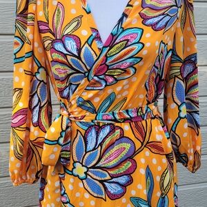 Tabitha Floral Long Sleeve Dress in Orange and Blue